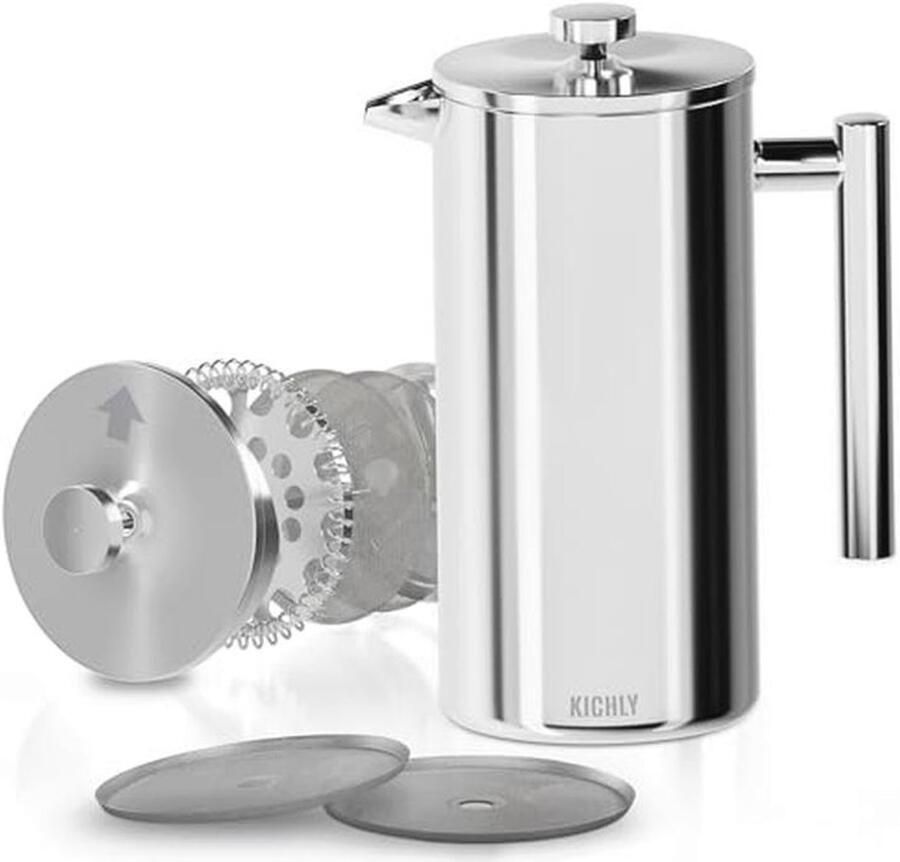 Roestvrij staal Franse Pers Koffiezetapparaat 20oz Dubbelwandige Geïsoleerde Cafetière met 3 Niveau Filtersysteem