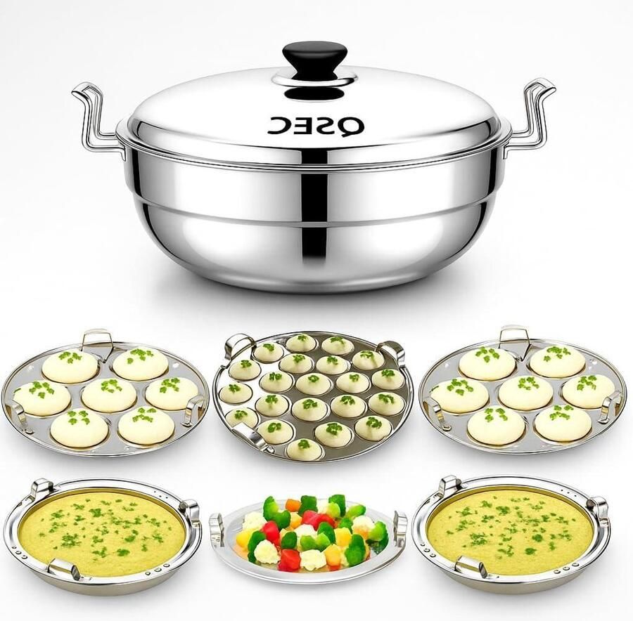Roestvrij Staal Kadai Stoompan Multi Keuken Gerecht Maken Triply Bodem Inductie 5 Liter Zilver