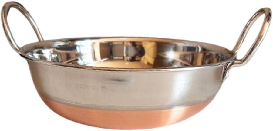 Roestvrij Staal Kadhai Koekenpan Wok Koken en Serveren Koperen Bodem 15 Liter Zilver Bruin