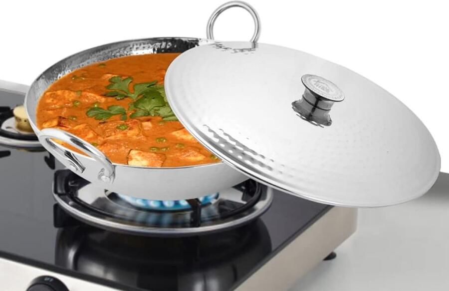 Roestvrij staal Kadhai Soeppan Diep Hygiënisch Koken Triply Constructie 48 Liter Zilver
