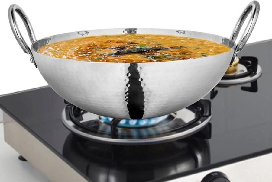 Roestvrij staal Kadhai Soeppan Diep Lekker Koken Triply Constructie 66 Liter Zilver