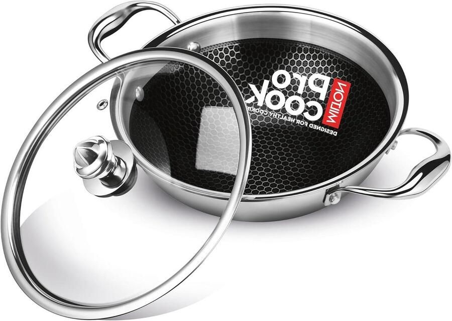 Roestvrij Staal Kadhai Wok Pan Gelijkmatig Koken Triply Constructie 24 cm Zilver