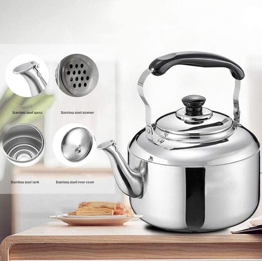 Roestvrij staal ketel Theepot waterkoker Water koken Fluitje bij kookpunt 5 liter capaciteit Zilverkleurig