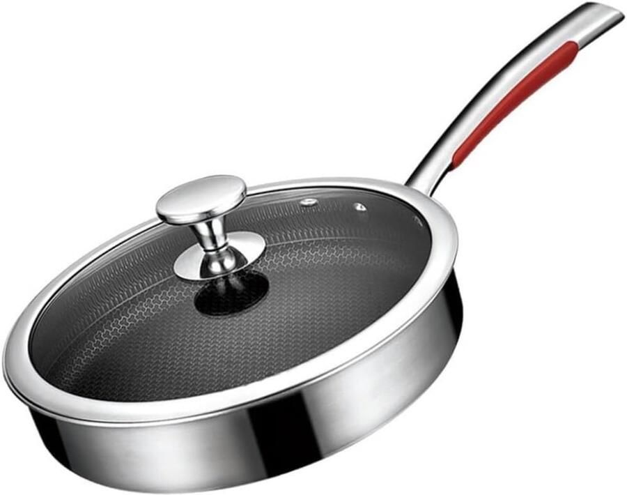 Roestvrij staal Koekenpan Antiaanbak Wok Koken en Bakken Met Glazen Deksel 30 cm Zwart