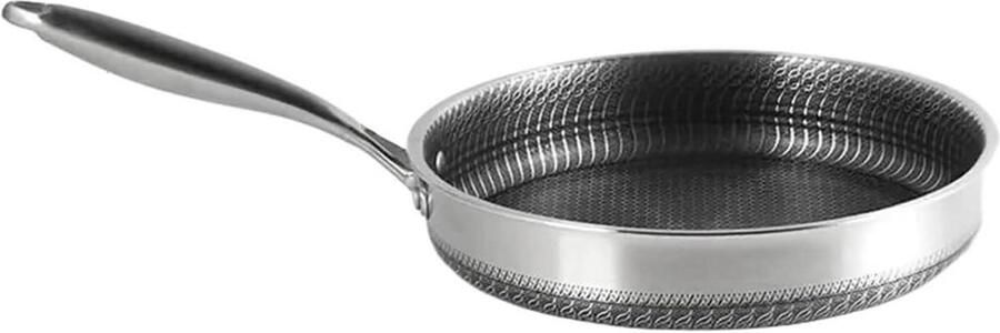 Roestvrij Staal Koekenpan Honingraat Wok Algemeen Koken Gelijkmatige Warmte 28cm Diameter Zilver