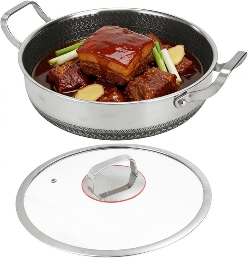 Roestvrij Staal Koekenpan Stoofpot Maaltijdvat Veelzijdig Koken Antiaanbaklaag 26-30 cm Zilver
