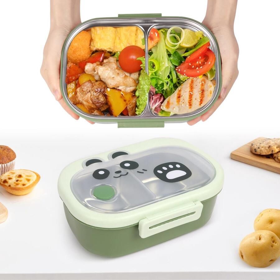 Roestvrij staal lunchbox van roestvrij staal met 2 vakken bento box lekvrije broodtrommel voor kinderen en volwassenen waterdicht BPA-vrij en vaatwasmachinebestendig