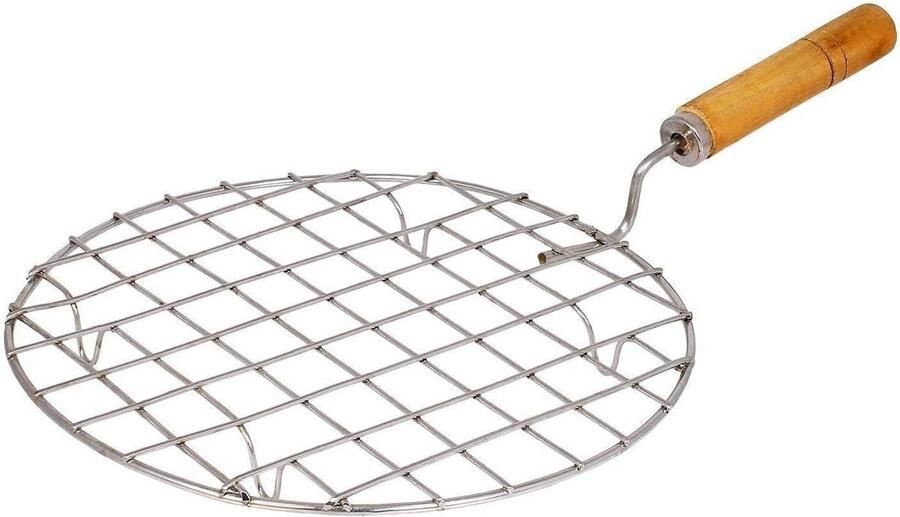 Roestvrij Staal Papad Jali Roti Grill Chapati Voedsel Roosteren Hittebestendig Houten Handvat