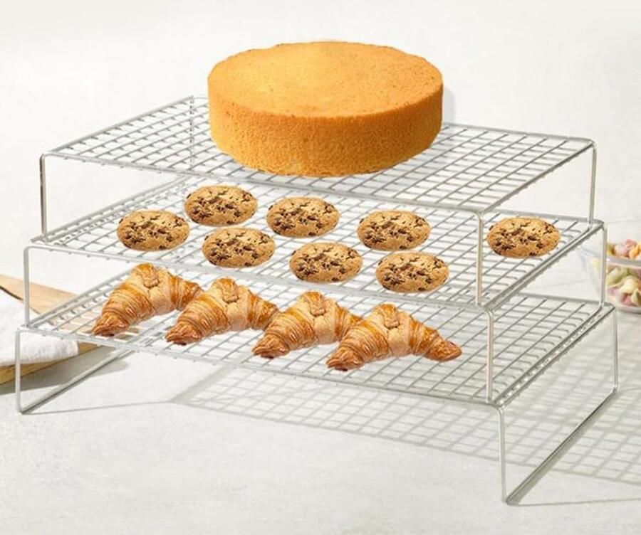 Roestvrij Staal Rek Bakrek Koelrek Bakken Grillen Drielaags Ontwerp 40 x 23 x 10 cm Zilver