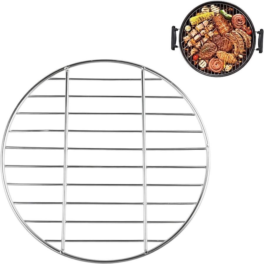 Roestvrij staal rond diameter 30 cm grillrooster rond Zilverkleurig rond roestvrij staal grillrooster vervangende kogelbarbecue geschikt voor camping en picknick