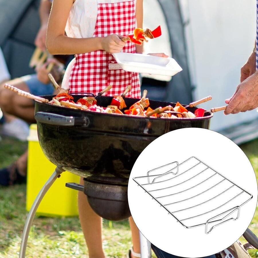 Roestvrij Staal Rooster Barbecue Rek Gelijkmatig Grillen Uniek V-vormig 33 x 25.4 cm Zilverkleurig