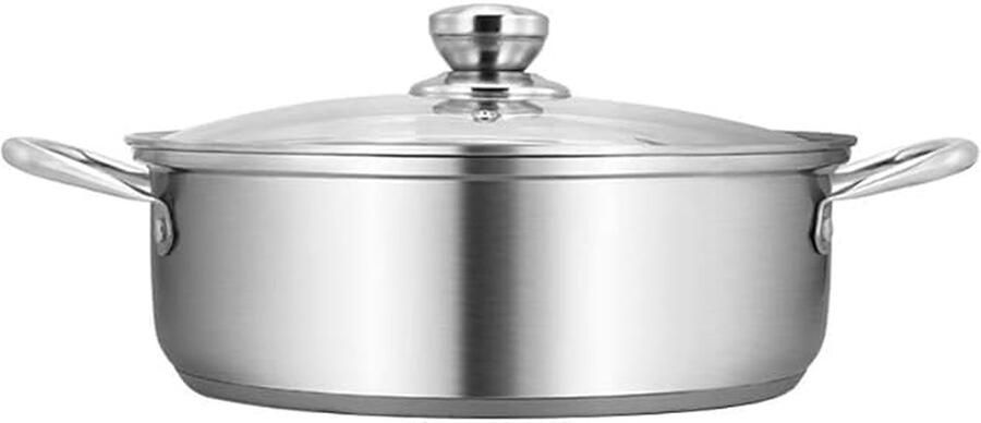 Roestvrij staal Saute Pan Grote braadpan Veelzijdig koken Met glazen deksel 5 liter inhoud Zilverkleurig