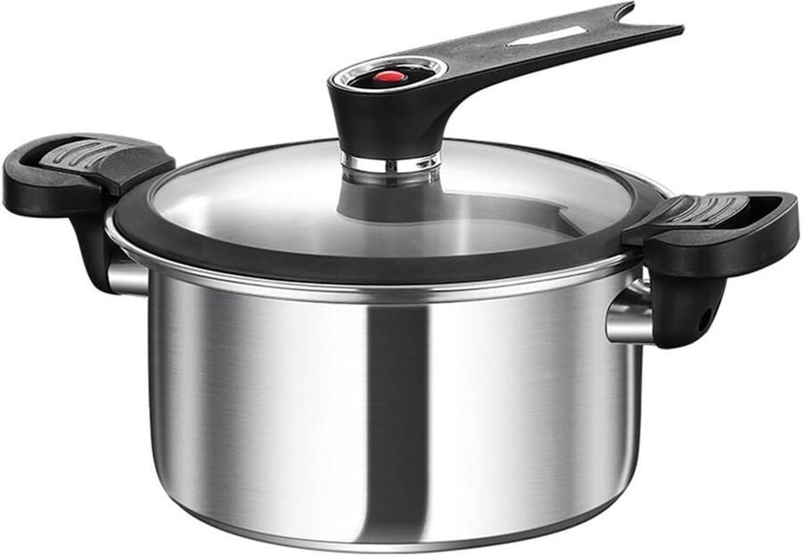 Roestvrij Staal Snelkookpan Drukpan Kookgerei Gezond Koken Open Vlam Veilig 3.5L Capaciteit Zilverachtig Zwart
