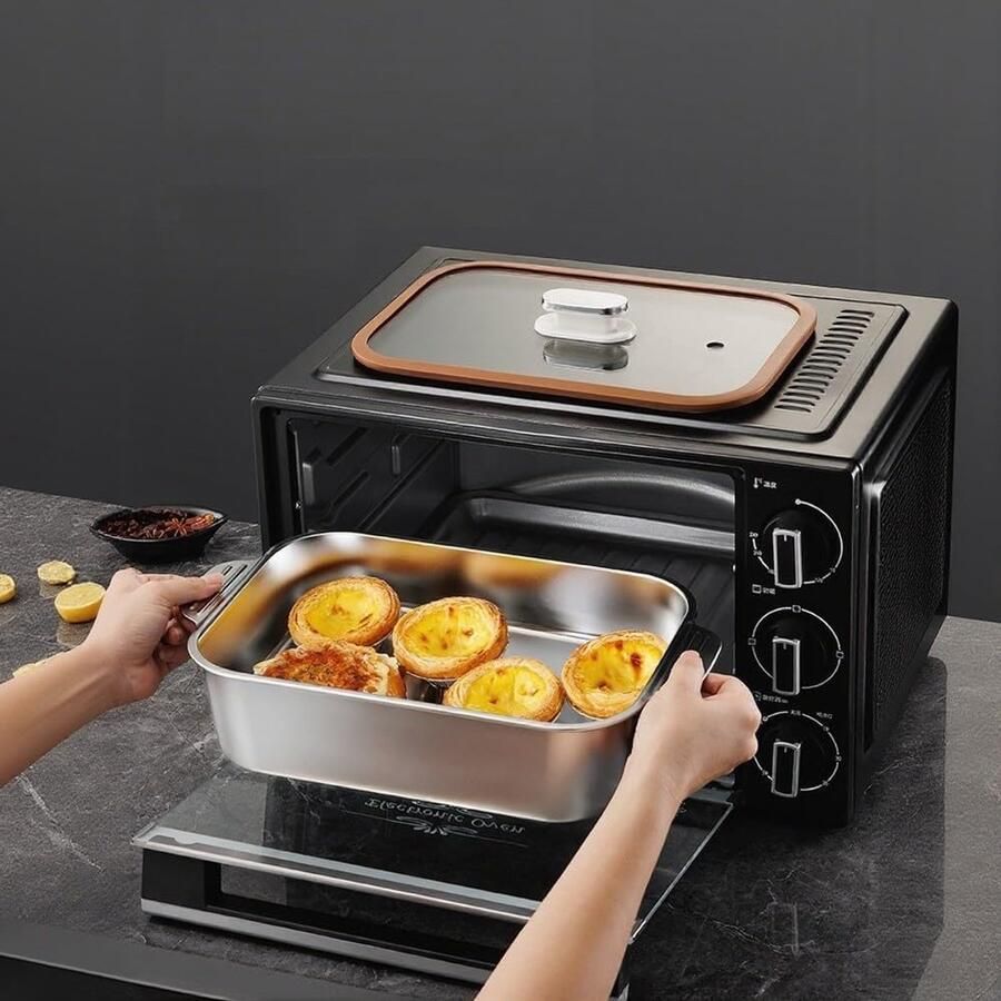 Roestvrij Staal Vis Pan Grillplaat Bakplaat Buiten Koken Open Vlam Geschikt 45x27cm Bruin