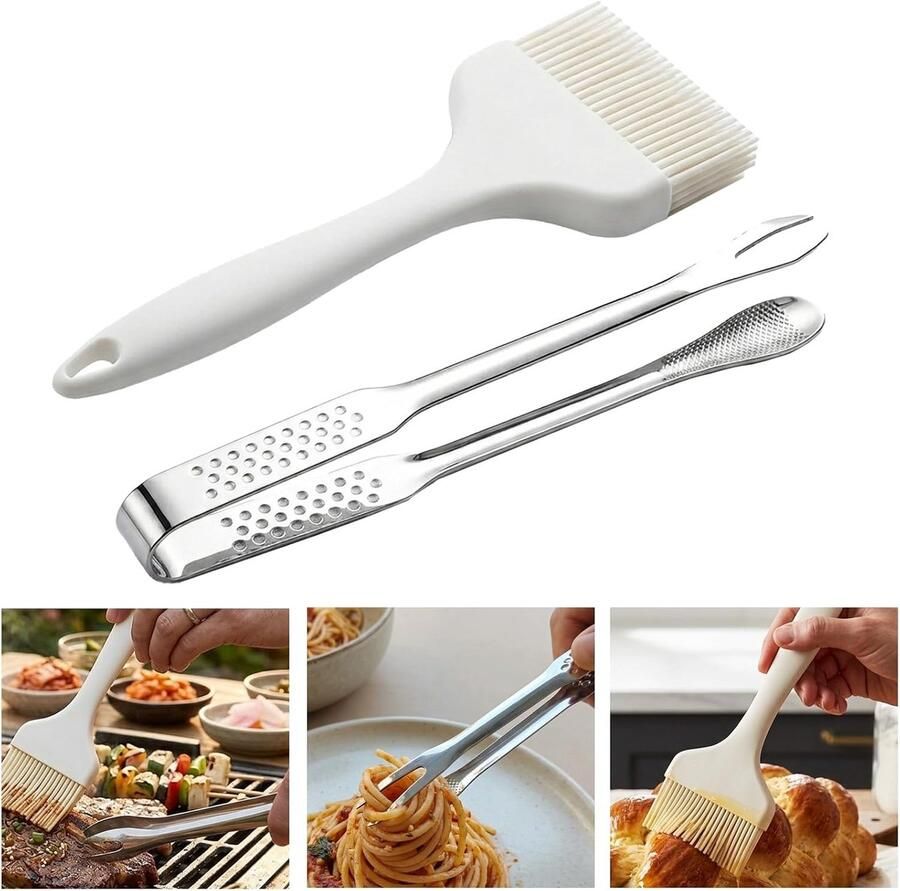 Roestvrij staal vleesvork roestvrij staal en grillborstel siliconen kooktang 27 8 cm grillaccessoires draagbaar vleesvork multifunctioneel grilltang recht voor keuken camping en
