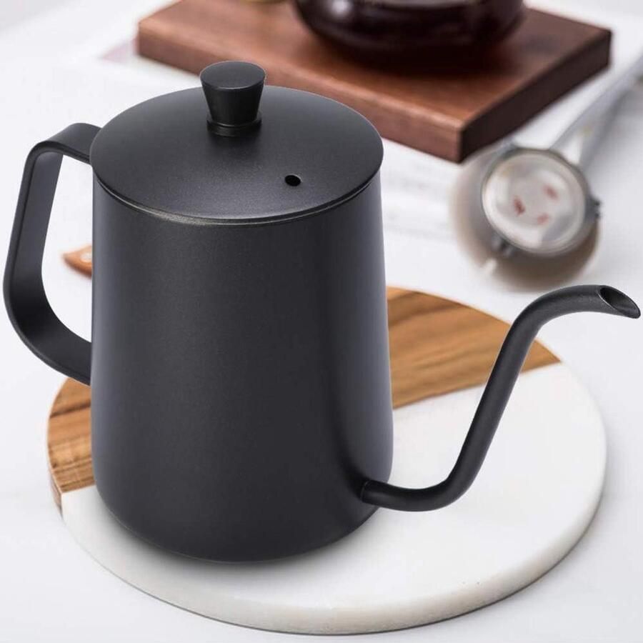 Roestvrij Staal Waterkoker Theepot Lange Tuit Precise Water Controle Gooseneck Mondstuk 600 ml Zwart