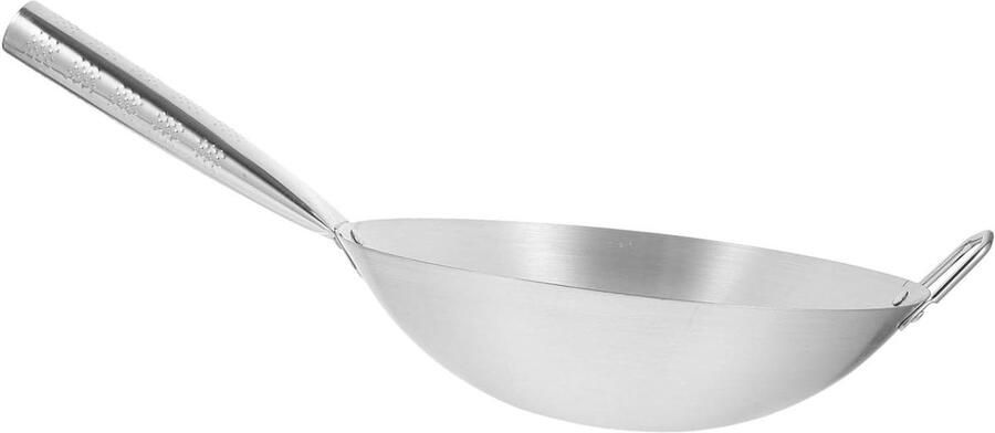 Roestvrij Staal Wok Roerbakpan Antiaanbak Gezond Koken Gelijkmatige Warmteverdeling 49 cm Zilver