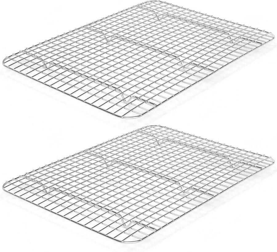 Roestvrij Stalen Afkoelrooster Set van 2 42 1 x 29 1 cm Vaatwasmachinebestendig Bakrooster voor Taarten Grillen en Koelen