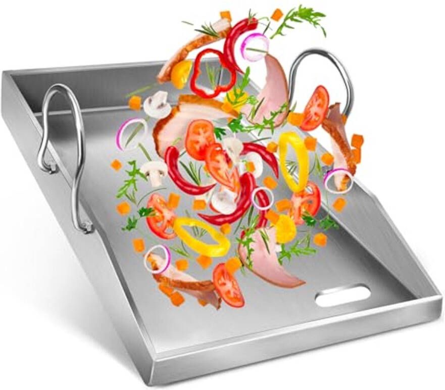 Roestvrij Stalen Grillplaat 40 x 30 cm voor Barbecue en Plancha met Afneembare Handgreep