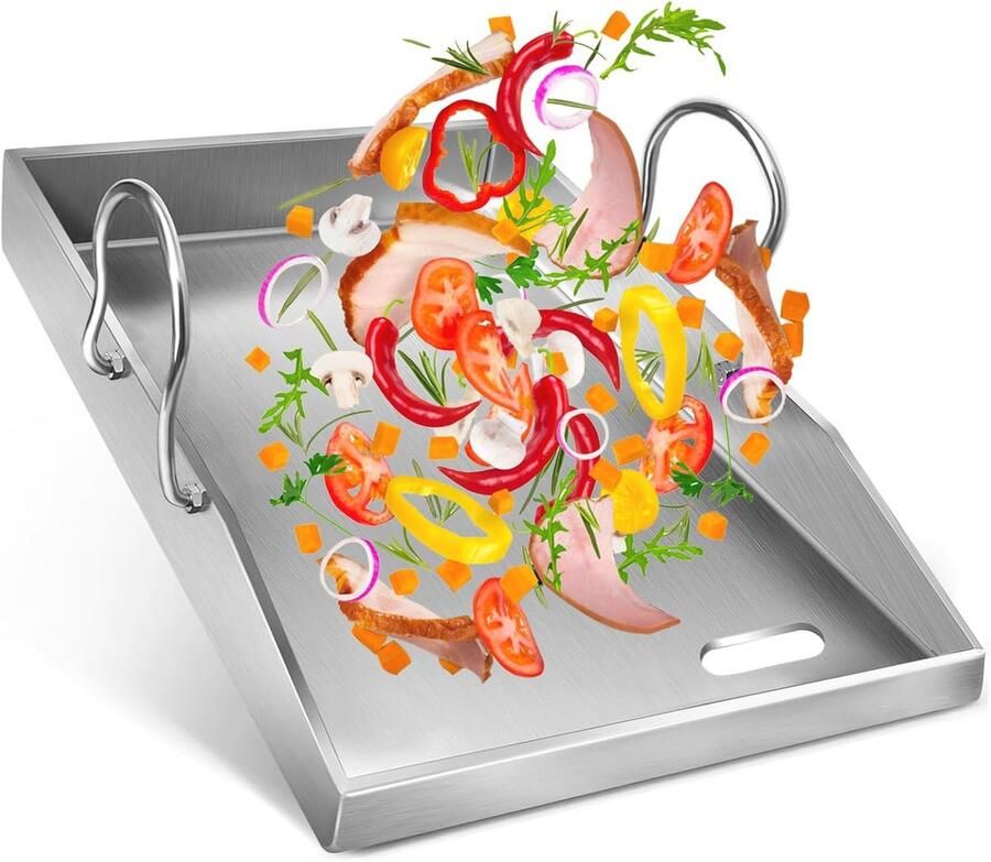 Roestvrij Stalen Grillplaat 40 x 30 cm voor Barbecue en Plancha met Afneembare Handgreep