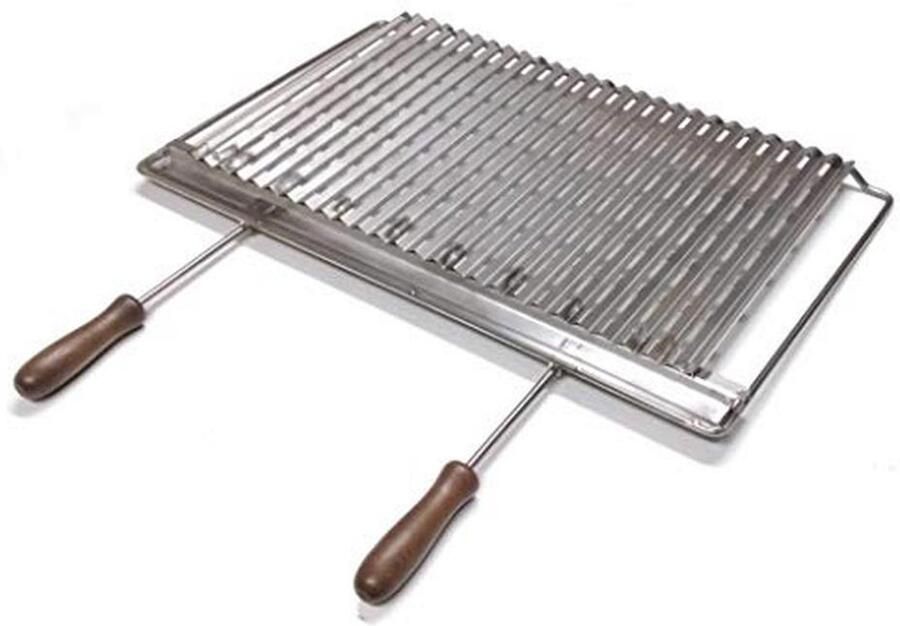 Roestvrij Stalen Grillrooster met Houten Handgrepen Ideaal voor Barbecues en Haarden