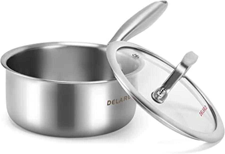 Roestvrij Stalen Inductie Koken Steelpan met Deksel 1.5 Liter 16 cm Vaatwasmachinebestendig