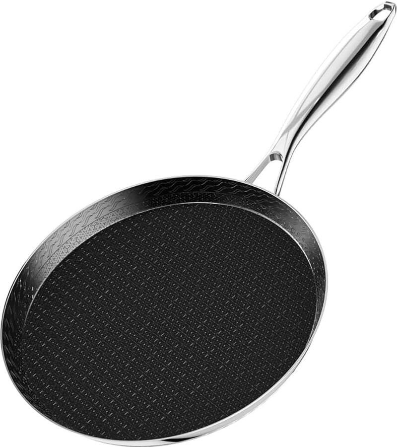 Roestvrij stalen pannenkoekenpan 28 cm antiaanbaklaag geschikt voor inductiekookplaten zwart gemakkelijk te reinigen PFOA- en PFOS-vrij