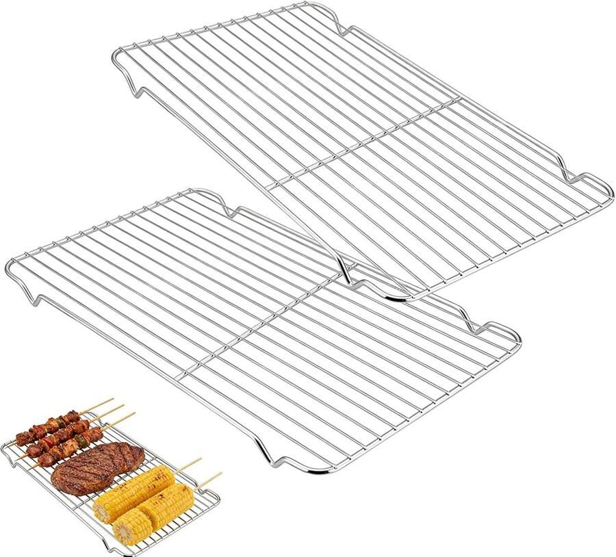 Roestvrij Stalen Roosters Bakroosters Stapelbaar Koelen Grillen Bakken 2 Stuks Inclusief 30x20.5cm Zilverkleurig