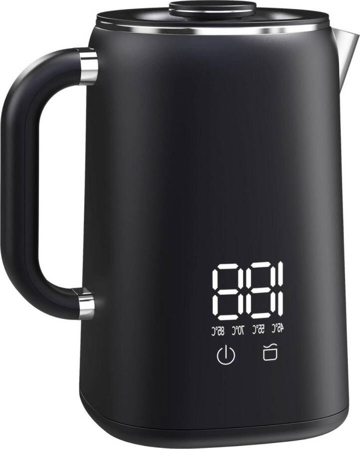 Roestvrij-stalen waterkoker 17 liter temperatuurinstelling 45 °C tot 100 °C automatische uitschakeling droogkookbeveiliging oververhittingsbeveiliging 1500 W zwart