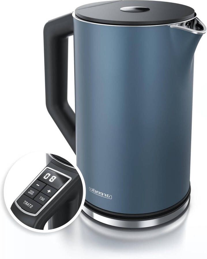 Waterkoker temperatuurinstelling 40-100 graden stappen 5 Dubbelwandig ontwerp ELEGANT model 15 liter 2200 W Theemaker temperatuurweergave GS Admiraal blauw