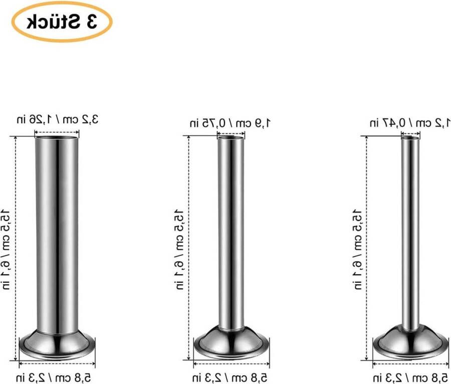 Worstvultrechter Roestvrij Stalen Buizen voor Vleesmolen 3 Maten 3 Stuks