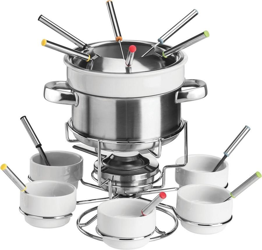 Roestvrij Stalen Porseleinen Fondue Set met Brandstofbrander en Vorken