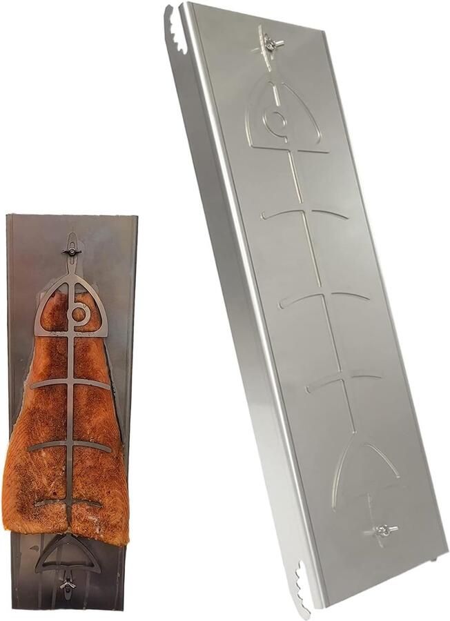 Vishouder Grillrek Zalmhouder Outdoor Barbecue Accessoire Roestvrij Staal 54x14x4 cm Zilver