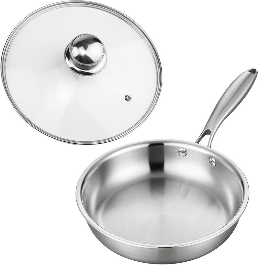 Roestvrijstaal Koekenpan Multifunctionele Pan Veelzijdig Koken Antislip Handvat 24-30 cm Zilverkleurig