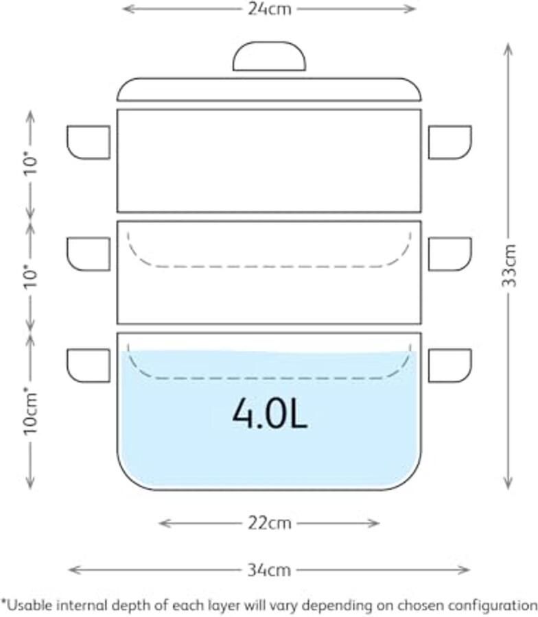 Roestvrijstalen 3-laags stoomboot 24 cm met geventileerd glazen deksel Geschikt voor inductie en oven