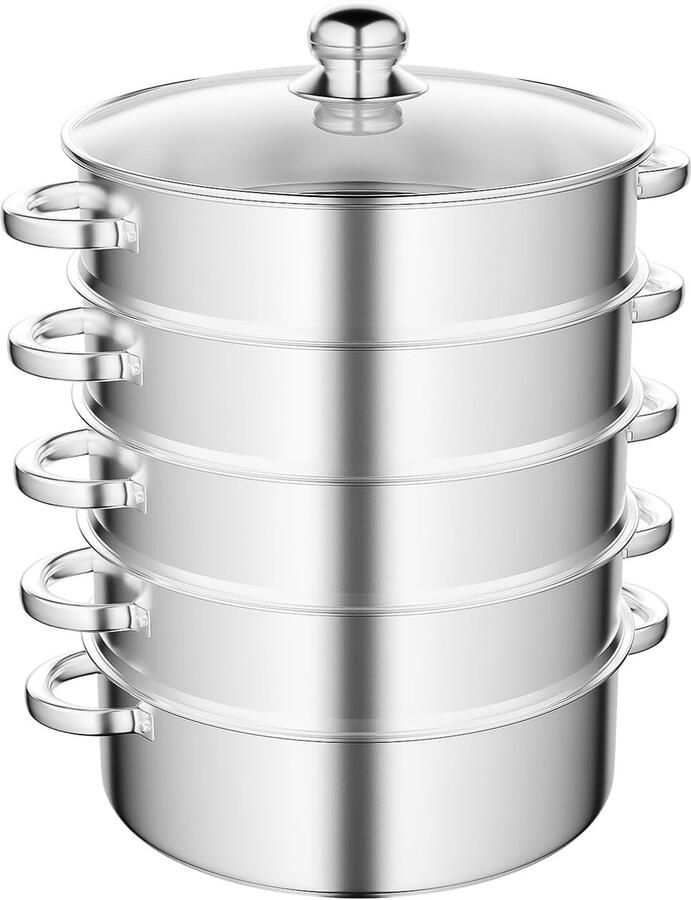Roestvrijstalen 5-niveaus Stoomkoker 28 cm Duurzame en Multifunctionele Stoompan