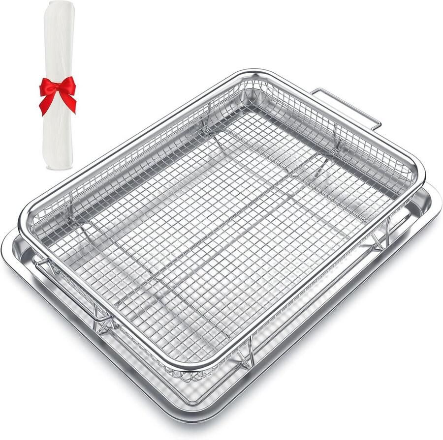 Roestvrijstalen Airfryer Mand voor Oven 39 4 x 29 5 cm met 50 Stuks Perkamentpapier Perfect voor Bakken en Grillen