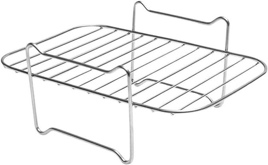 Roestvrijstalen Airfryer Rek Grillrek Dienblad Dubbele Mand Koken Voedselveilig Staal 21 x 15 x 9 cm
