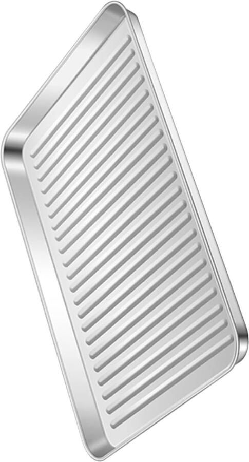 Roestvrijstalen Bakpan Antiaanbaklaag Bakplaat Brood en Pizza Bakken Gelijkmatige Warmtegeleiding 26.5x20.5x2.5cm Zilver