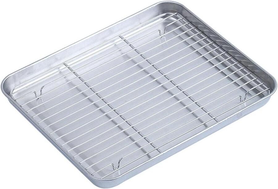 Roestvrijstalen Bakpan Commercieel Koekjesblad Oven Roosteren Bakken Gepatenteerd Aftappend Rek 32 x 25 x 3 cm