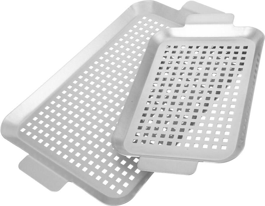 Roestvrijstalen Bakpan Grillplaat met handvatten Veelzijdig grillen Stevige handgrepen 418 x 253 cm Zilver