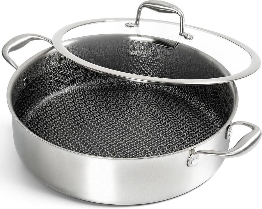 Roestvrijstalen Bakpan Koekenpan Diep Maaltijden Bereiden Honingraat Interieur 30 cm Zilver