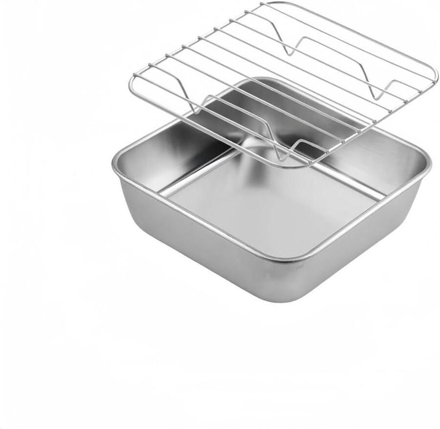 Roestvrijstalen Bakpan Oven Braadslede Bakken en Braden Met Koelrek Tot 24x24cm Zilver - Foto 1