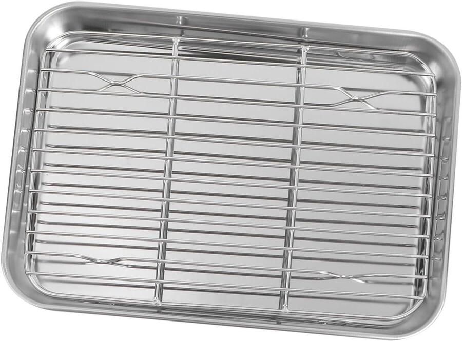 Roestvrijstalen Bakplaat Afkoelrek Set Bakken en Koelen Vaatwasmachinebestendig 23x17x2.5 cm Zilver