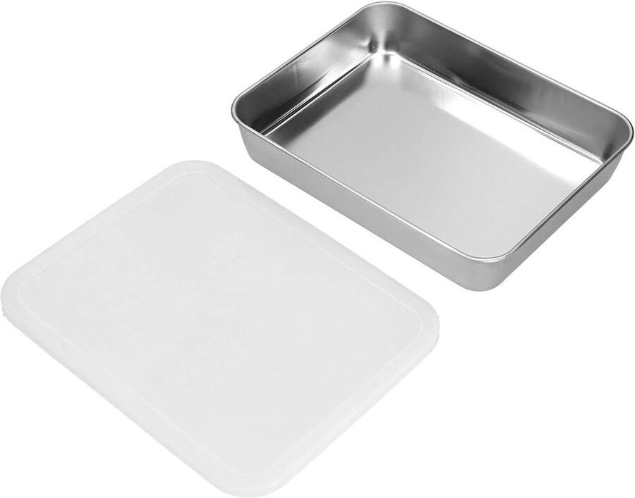 Roestvrijstalen Bakplaat Bakvorm met deksel Oven braden Spiegelgepolijst oppervlak 24 x 19 x 5 cm Zilver