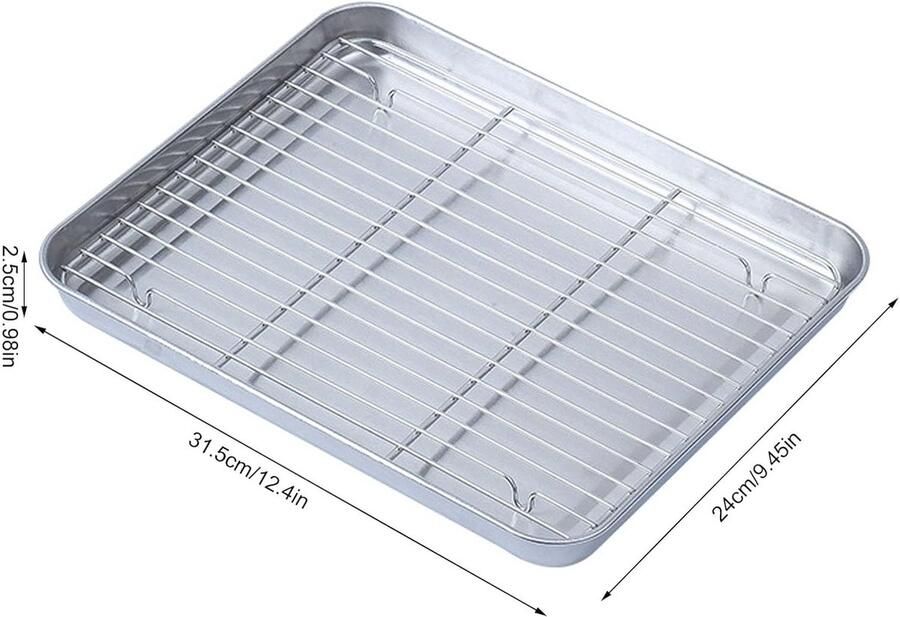 Roestvrijstalen Bakplaat Bakvorm met rek Bakken en Braden Verdikt metaal 32 x 25 cm Zilver