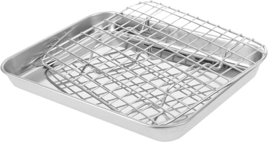 Roestvrijstalen Bakplaat Bakvorm met rooster Bakken en Koelen Compact Waterscheiding 265 x 205 cm Zilver