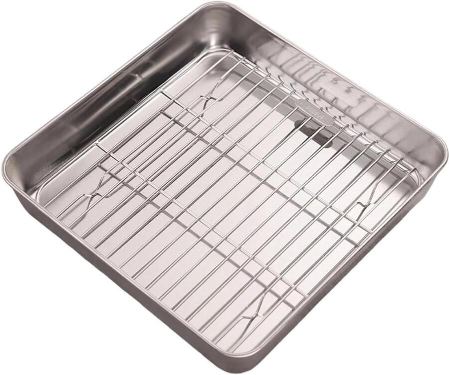 Roestvrijstalen Bakplaat Bakvorm met Rooster Oven Gebruik Geïntegreerd Rooster 30x30x30 cm Zilver
