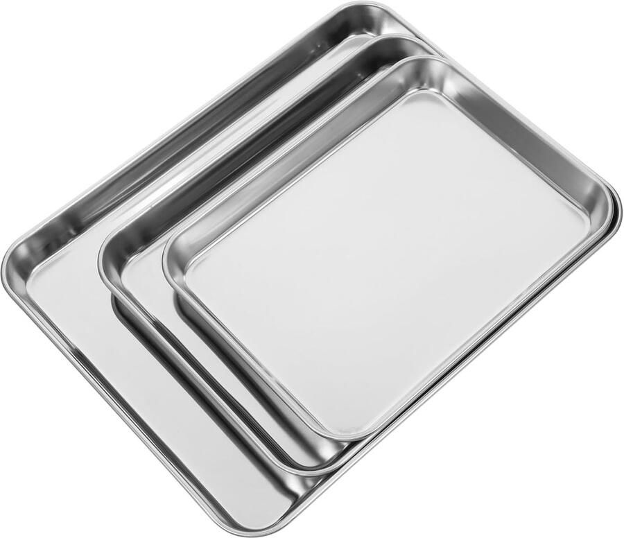 Roestvrijstalen Bakplaat Bakvorm Rechthoekig Voor Oven Gebruik Set Van Drie 315 x 245 cm Zilver