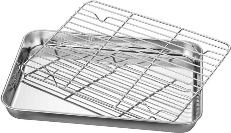 Roestvrijstalen bakplaat Barbecue lade gaas Veelzijdig koken Duurzaam materiaal 23 x 17 x 2.5 cm Zilver